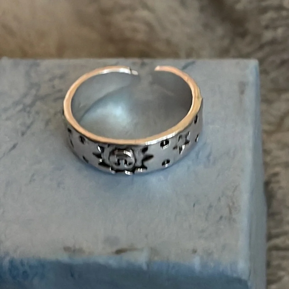 New Sterling Silver Adjustable Handmade Bohemian Celestial Sun Moon Stars Ring